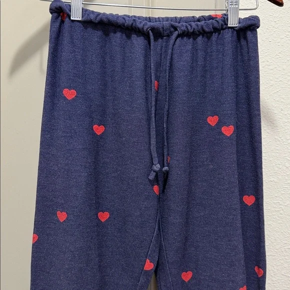 Chaser blue red hearts lounge jogger lightweight sweat pants XS - Picture 2 of 7